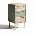 Meuble de rangement en bois avec trois tiroirs vert et bois 45 x 40 x 70cm