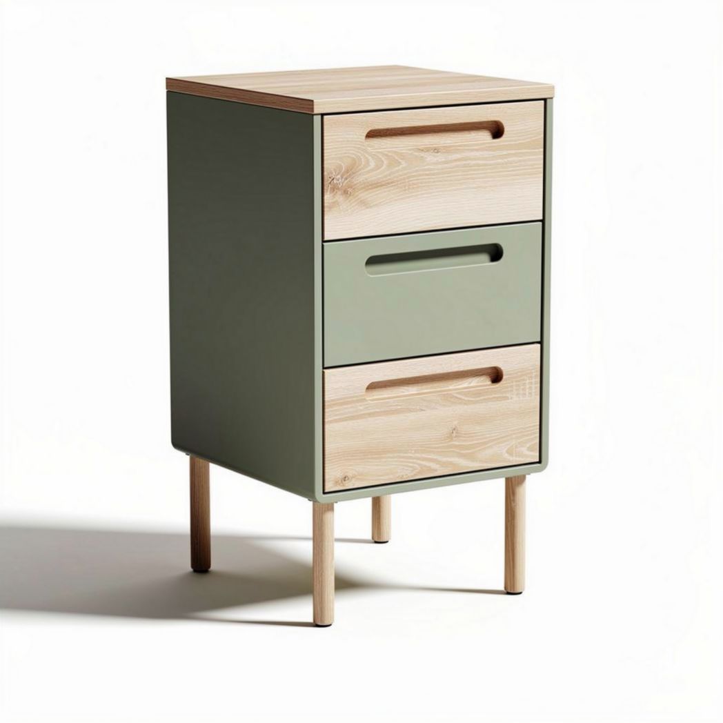 Meuble de rangement en bois avec trois tiroirs vert et bois 45 x 40 x 70cm