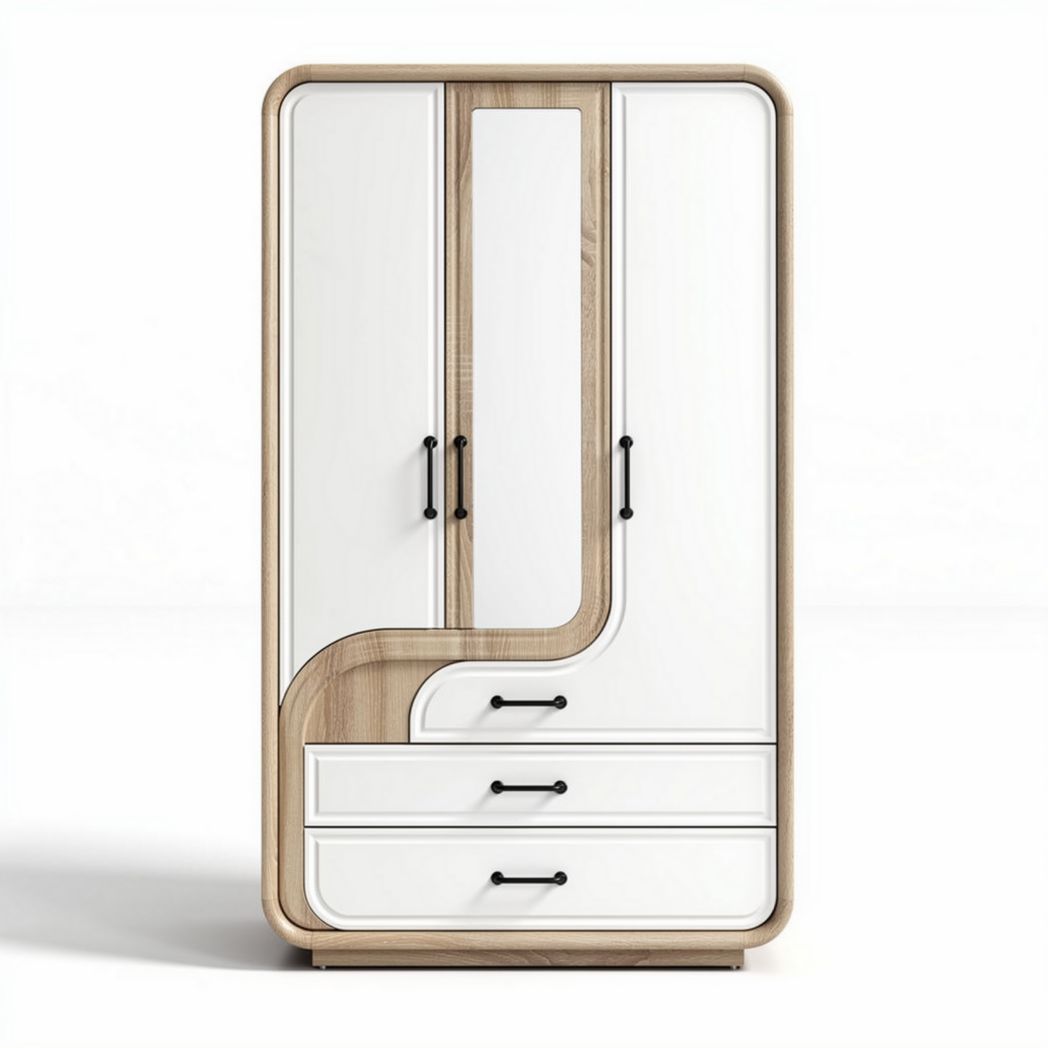 Armoire en bois et blanc avec portes et tiroirs de rangement 180 x 90 x 50cm