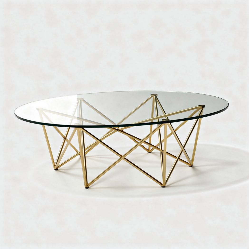 Table basse en verre transparent avec piètement en métal doré dimensions 120 x 80 x 40cm