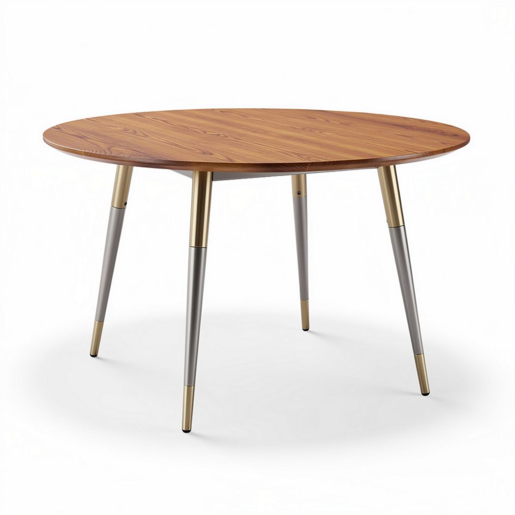 Table ronde en bois de noyer avec pieds métalliques dorés 100 x 100 x 75 cm