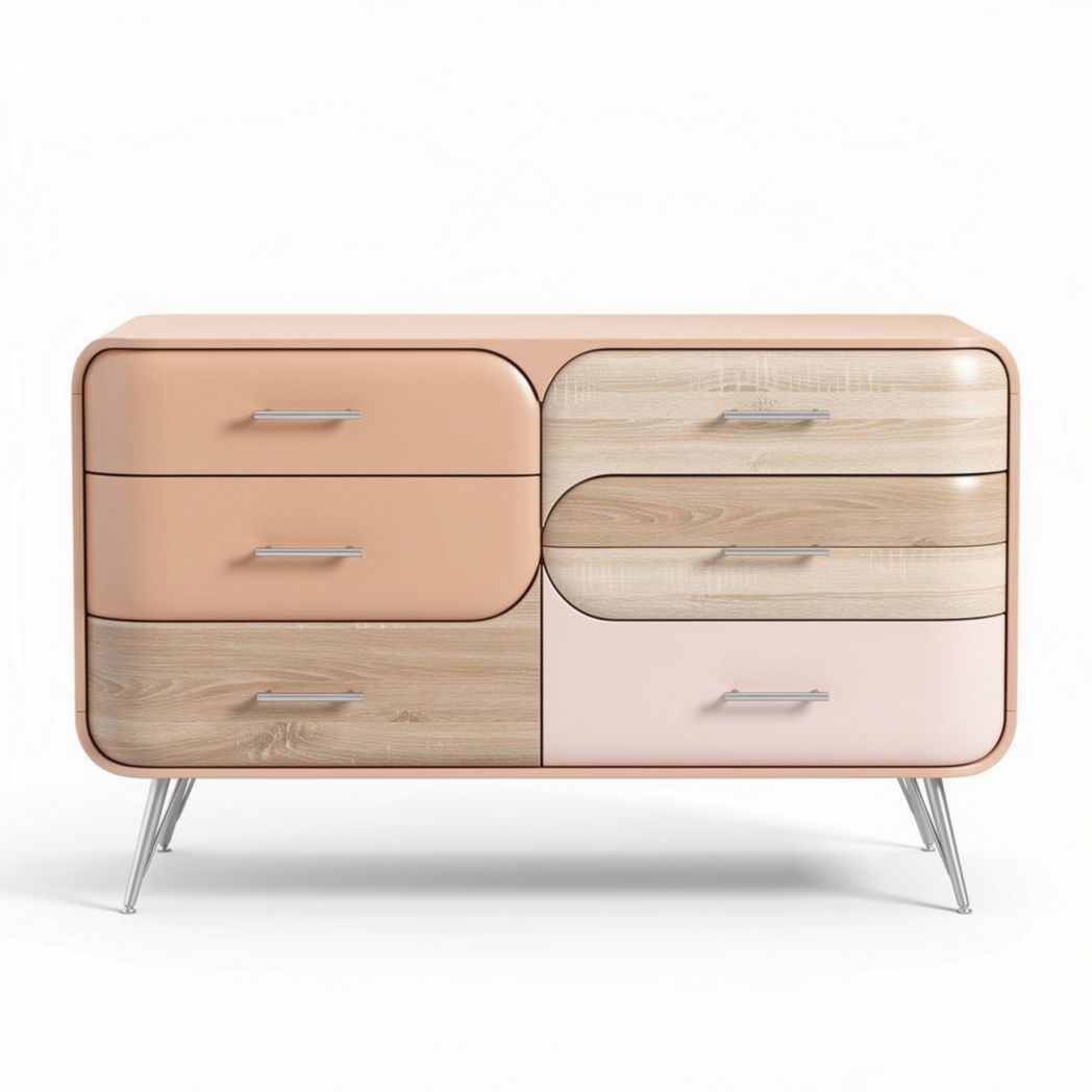 Buffet moderne en bois et panneau MDF couleur pêche 80 x 40 x 75cm
