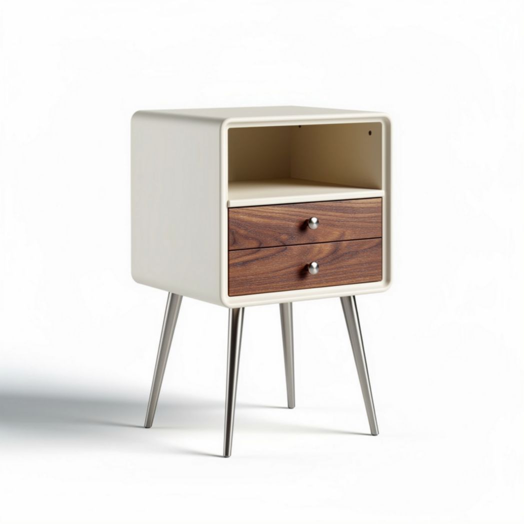 Table de chevet en bois et métal avec tiroirs 50 x 40 x 60cm blanc et marron