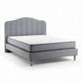 Lit double avec tête de lit rembourrée en tissu gris 200 x 160 x 30cm