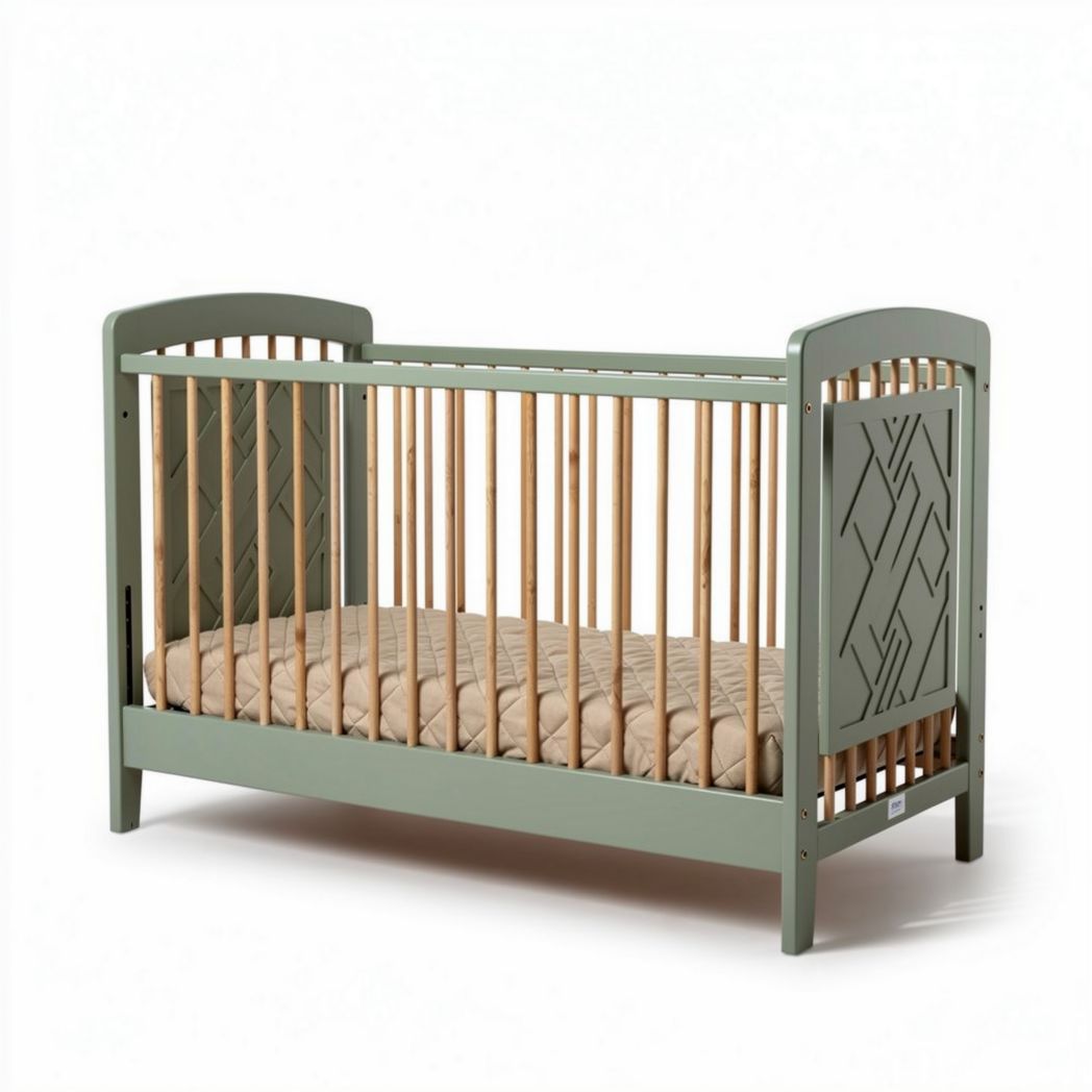 Lit pour bébé en bois de hêtre couleur vert sage 120 x 60 x 90cm