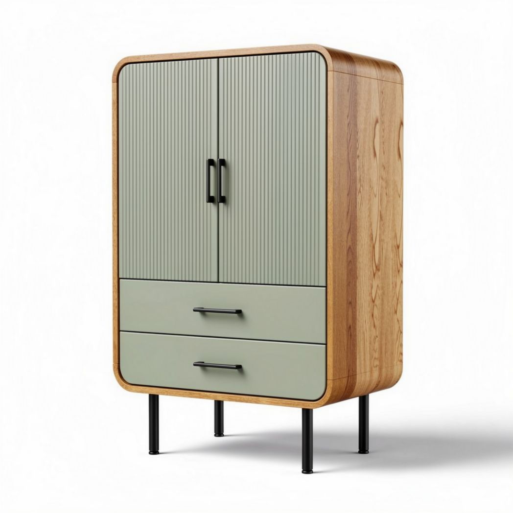 Armoire en bois avec portes vertes et tiroirs 90 x 70 x 45cm