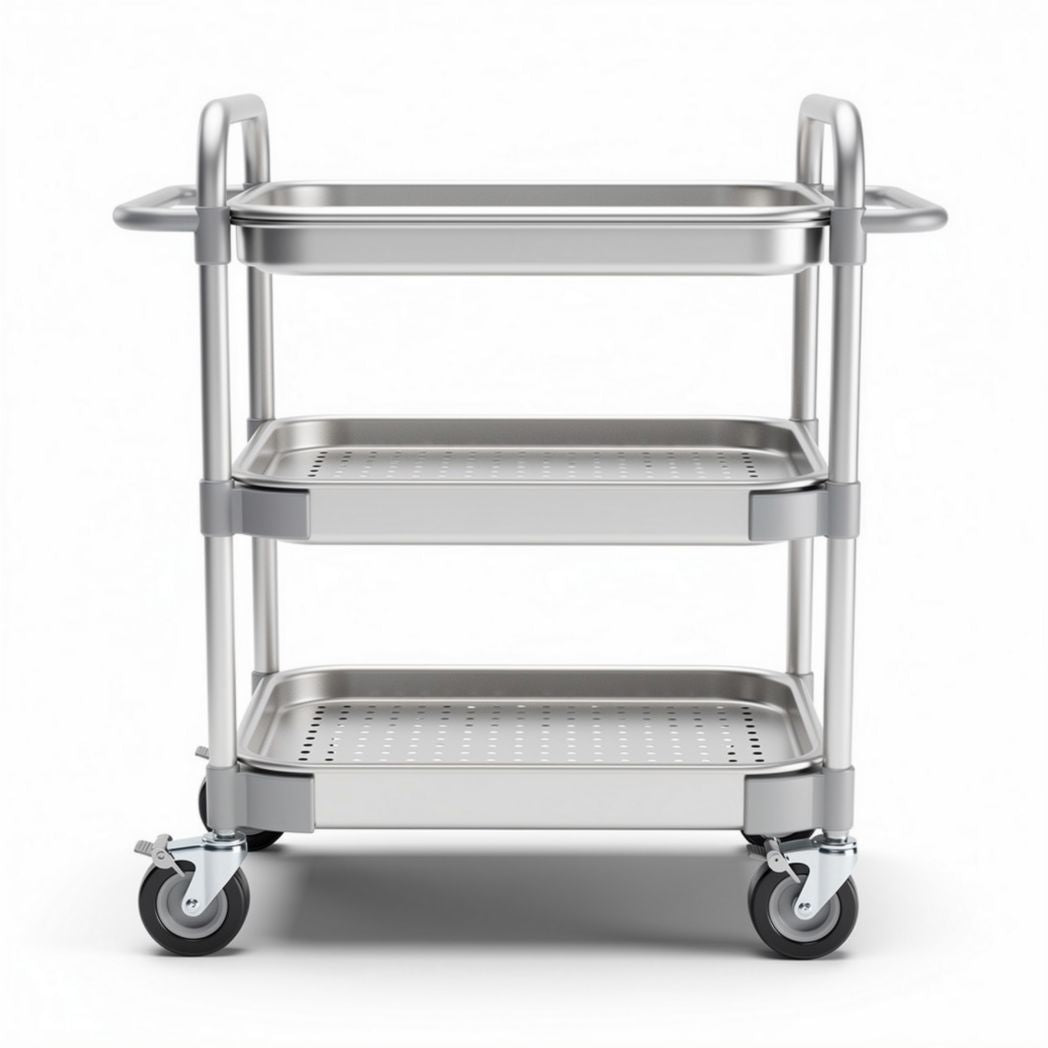 Chariot de service en acier inoxydable dimensions 70 x 40 x 85cm avec roulettes