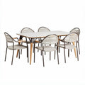Table à manger rectangulaire en métal et bois avec six chaises grises 150 x 90 x 75cm
