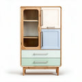 Meuble de rangement en bois avec portes colorées et tiroirs 90 x 60 x 30cm