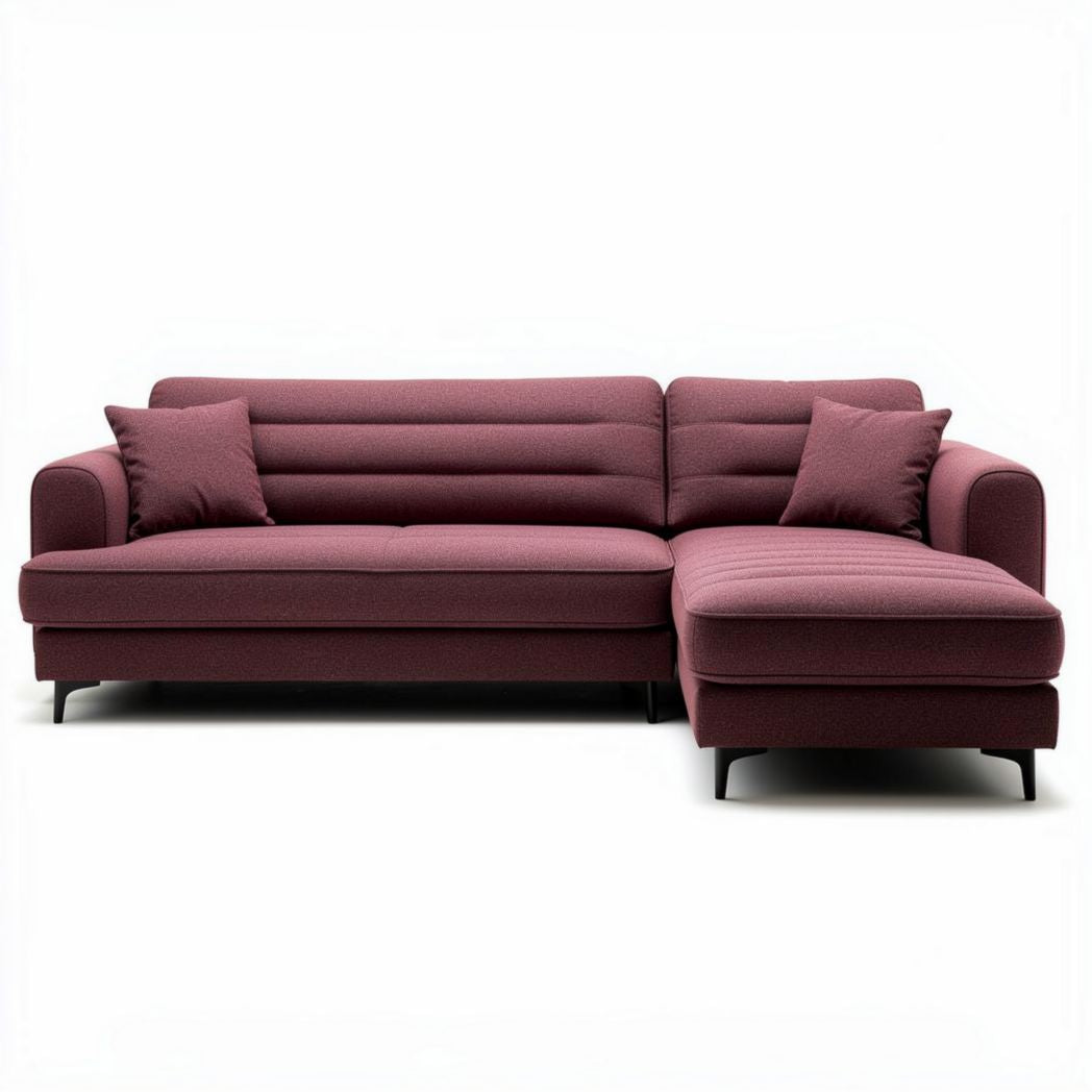 Canapé d'angle en tissu rose avec coussins 200 x 90 x 85cm