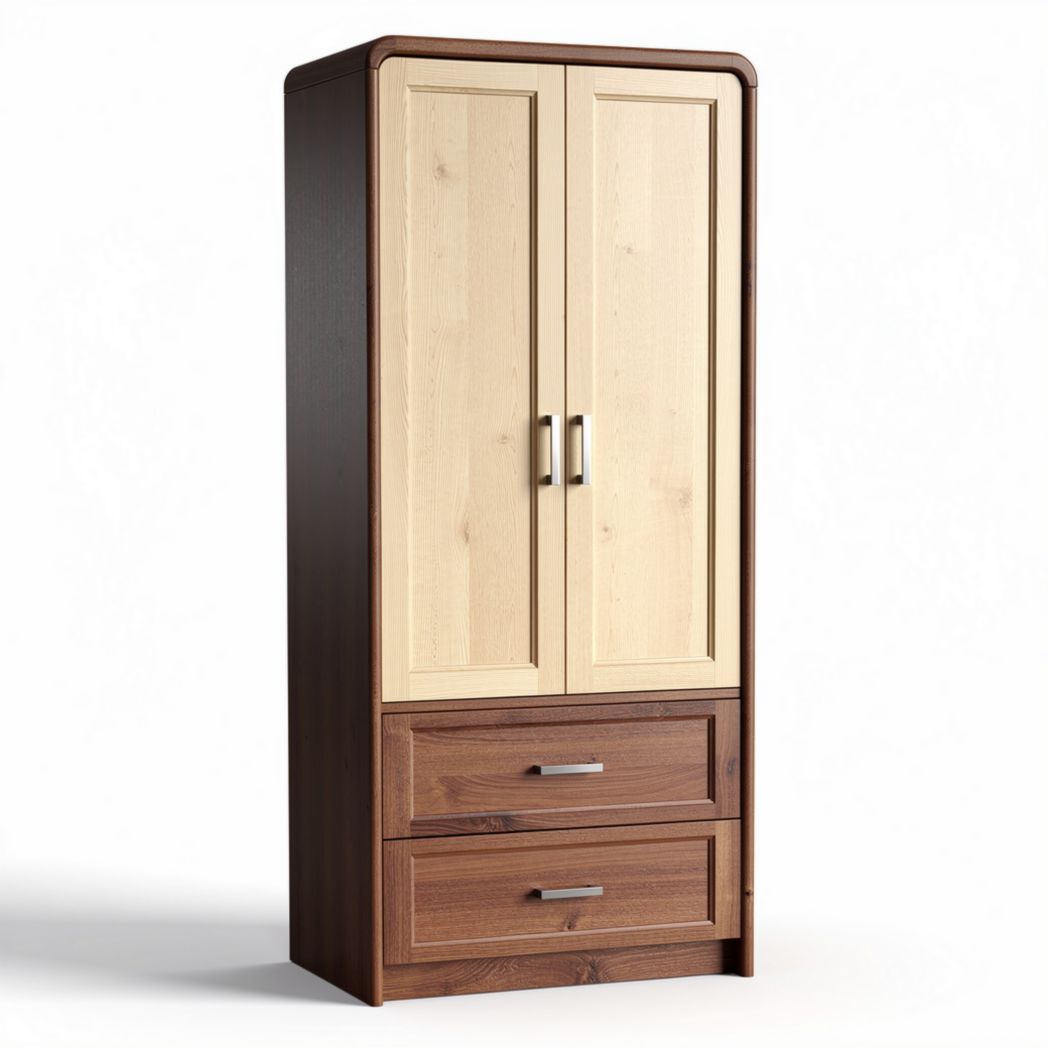 Armoire en bois de 180 x 80 x 40cm avec portes en chêne et tiroirs en noyer